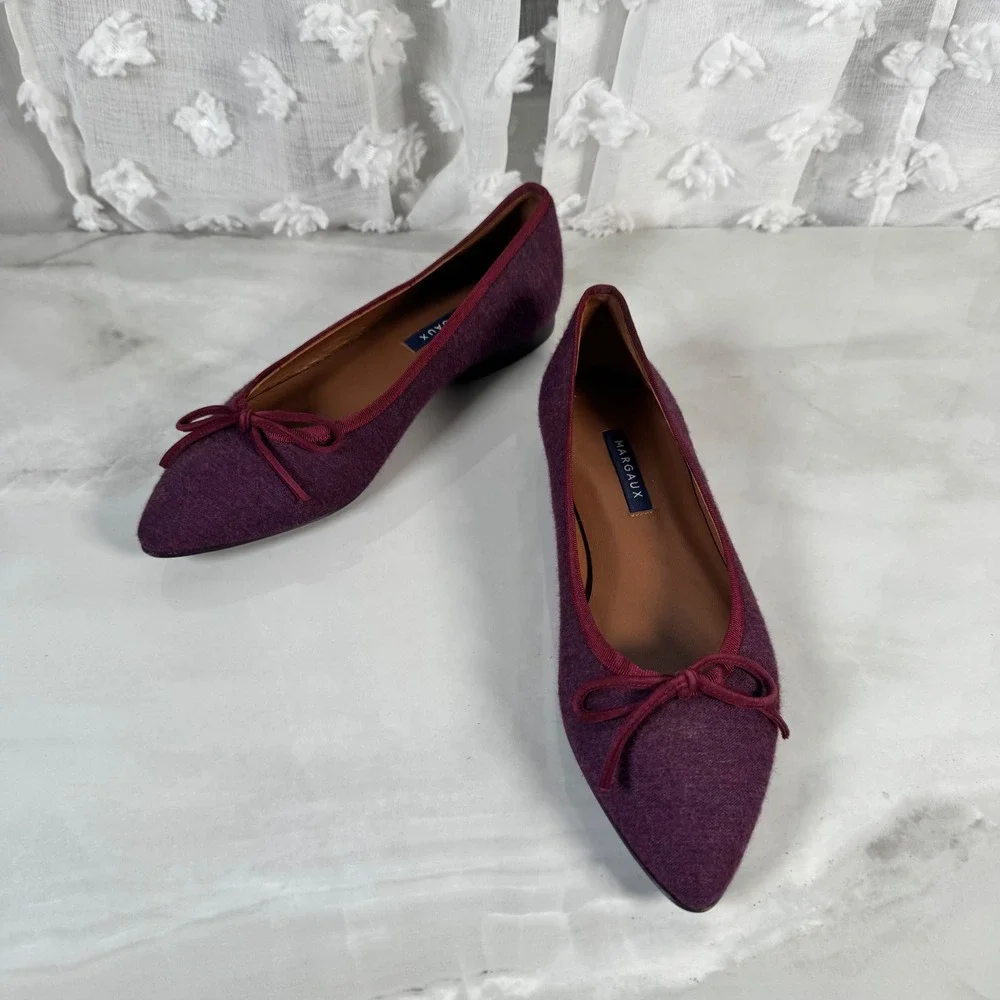 Margaux The Pointe Ballet Flat Purple Fabric Leather Sole Handmade‎ Quiet Luxury